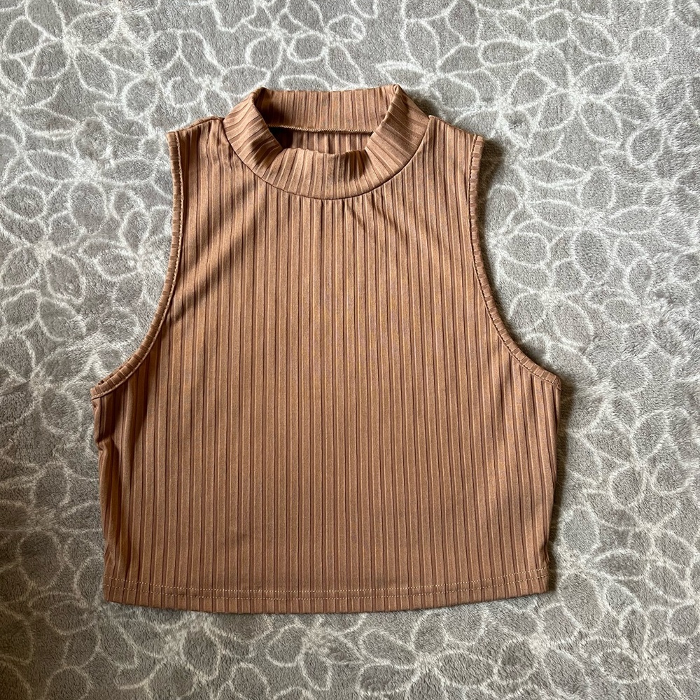 High neck ribbed top